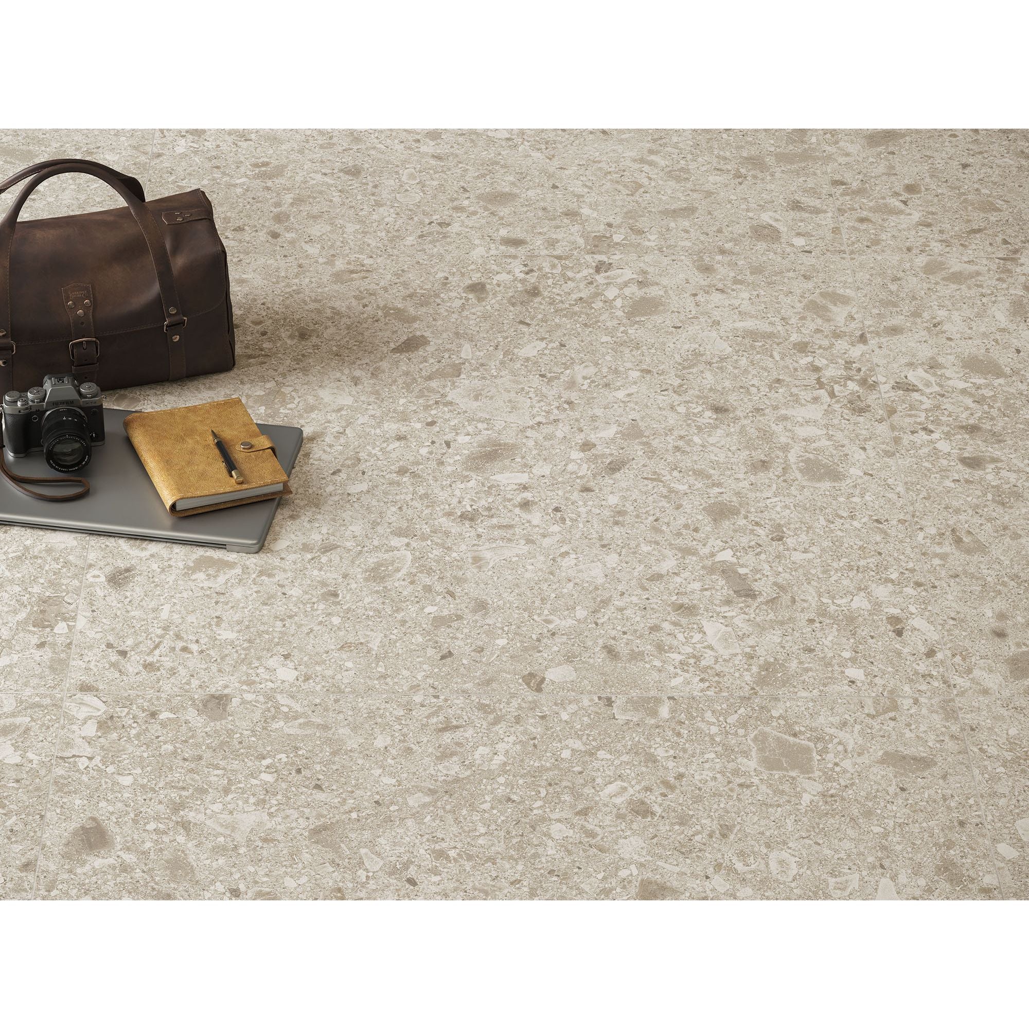 Boost Mix Ivory 60 x 60cm beige terrazzo-effect tile with speckled aggregate