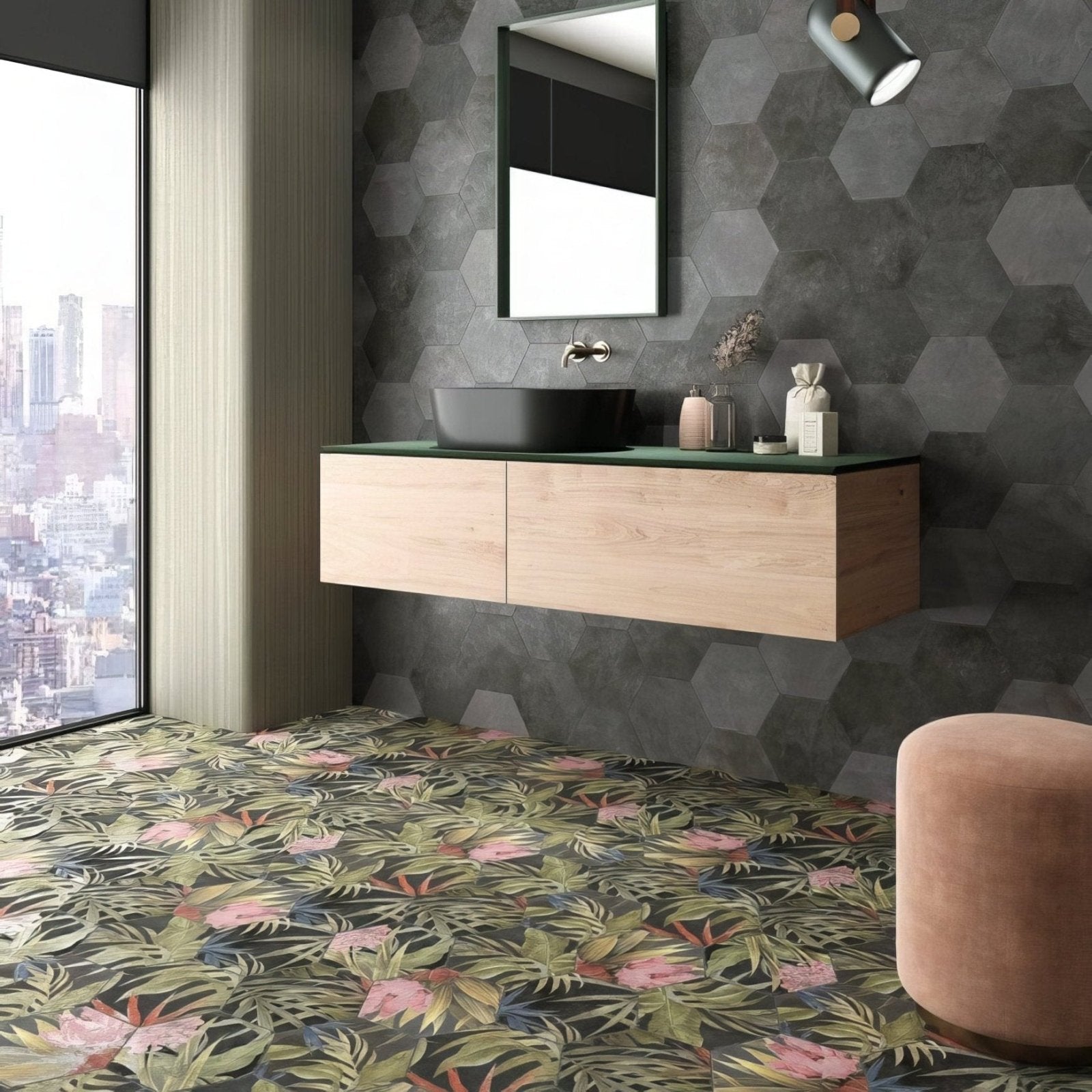 Botanical Hexagon Black Floral