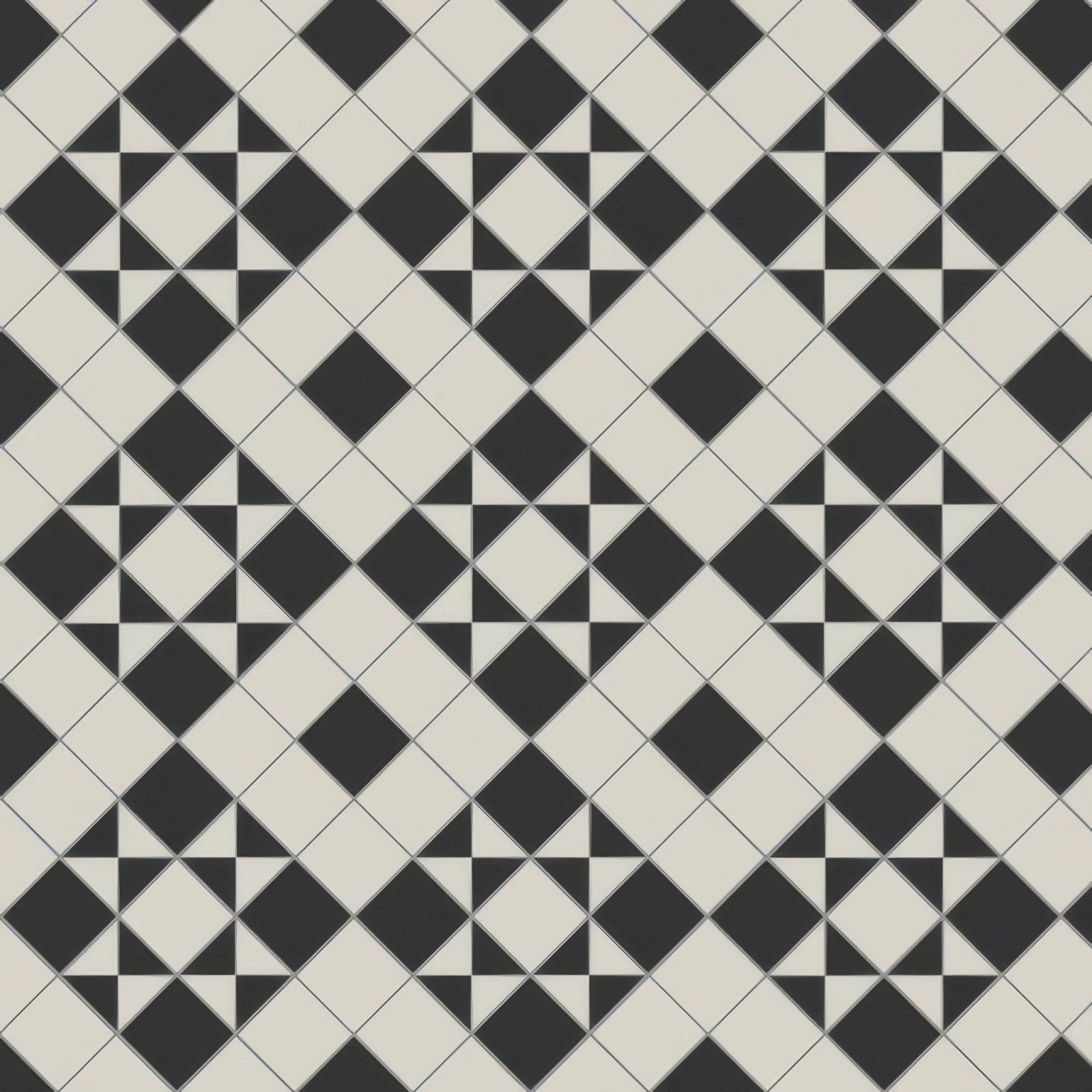 Braemar black and white inverted vintage-style floor tile with black and cream diamond pattern for indoor flooring
