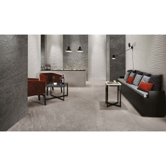 Bravestone pearl 30 x 60cm modern gray textured wall tiles with vertical ridged patterns for stylish interiors