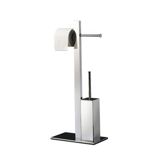 Modern chrome-finished toilet paper holder and brush stand with sleek minimalist design from bridge bathroom butler chrome