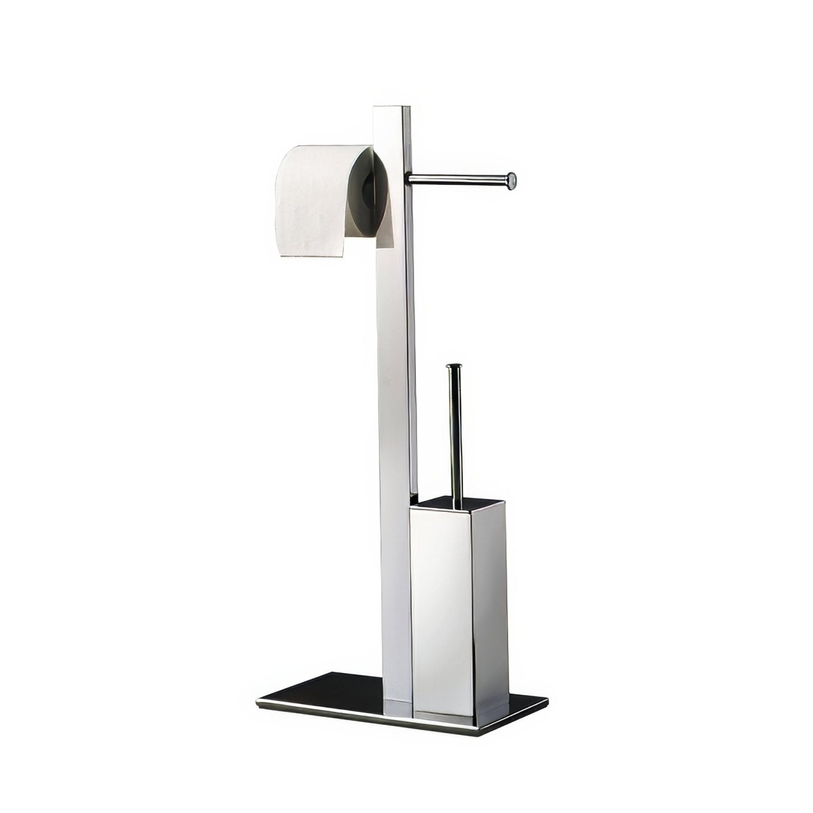 Modern chrome-finished toilet paper holder and brush stand with sleek minimalist design from bridge bathroom butler chrome