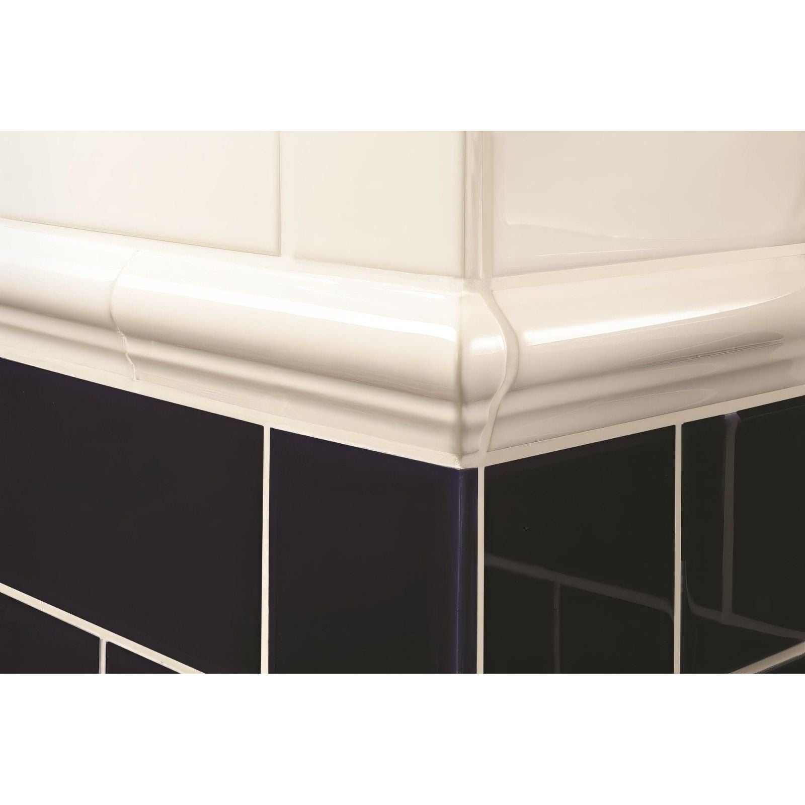 Brilliant white albert right external corner cream-colored glossy plastic bathroom protector with decorative molded edge