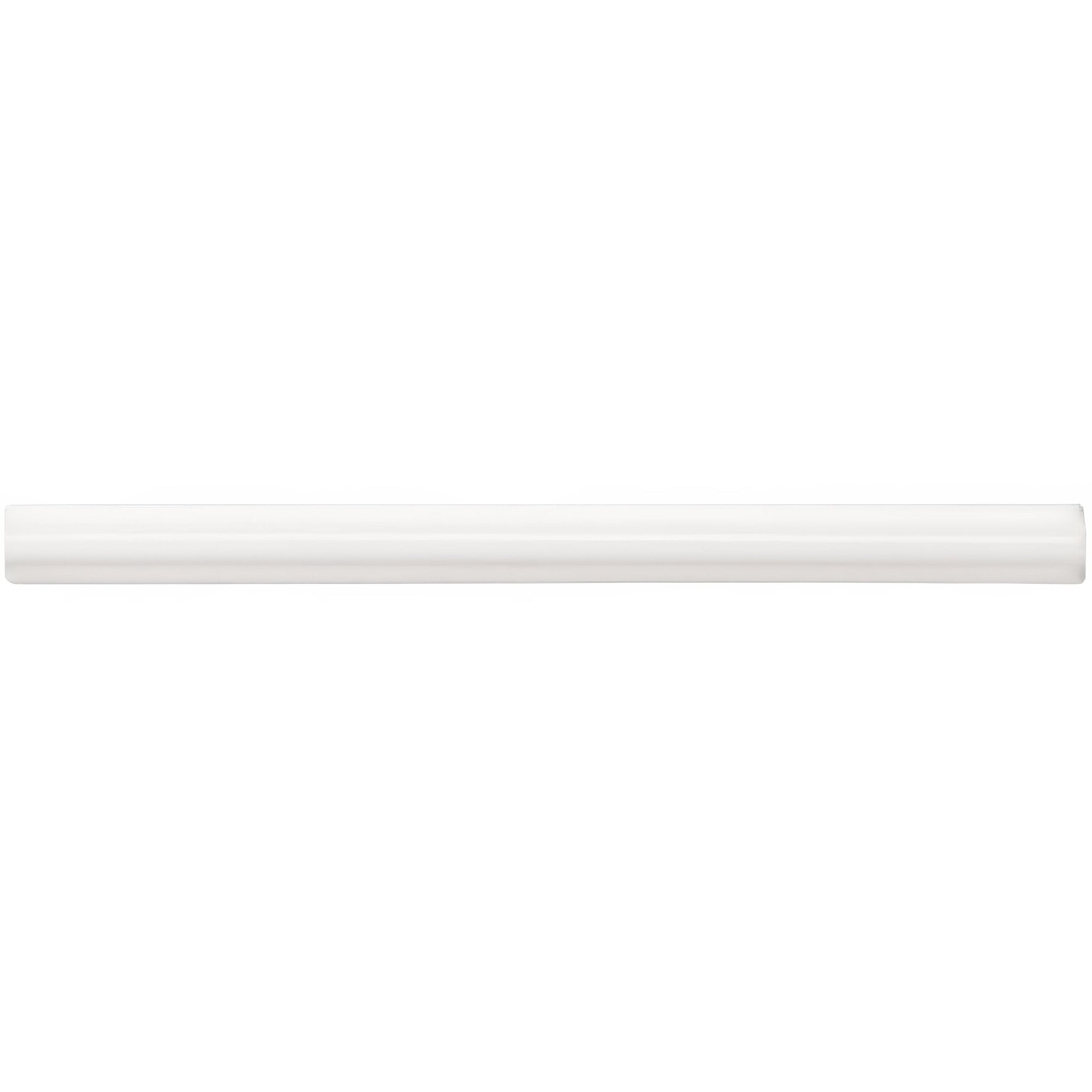 White rectangular ceramic brilliant white omega moulding tile with smooth glossy finish and slightly rounded edges