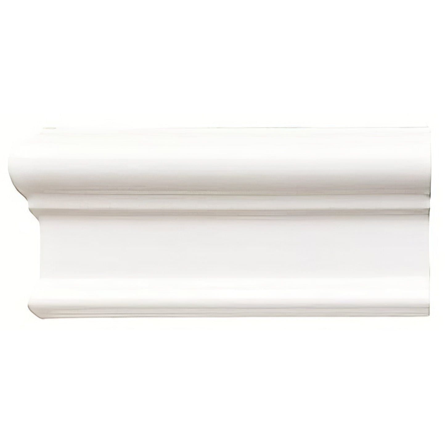 Brilliant white victoria left external corner crown molding with smooth painted finish and classic profile design