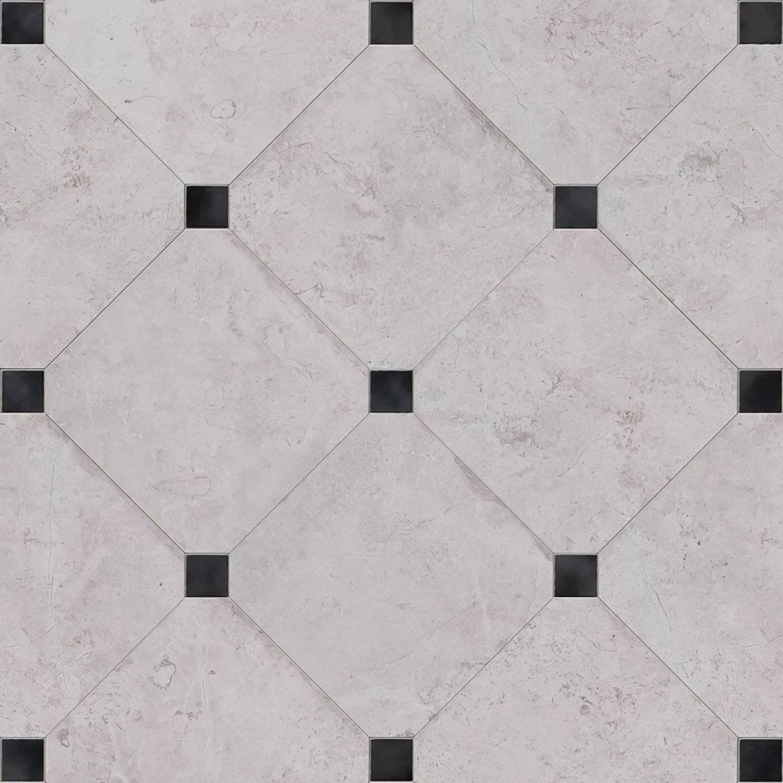 Brit stone minster porcelain 60 x 60cm light gray marble tiles with subtle veining and black square insets in diamond grid