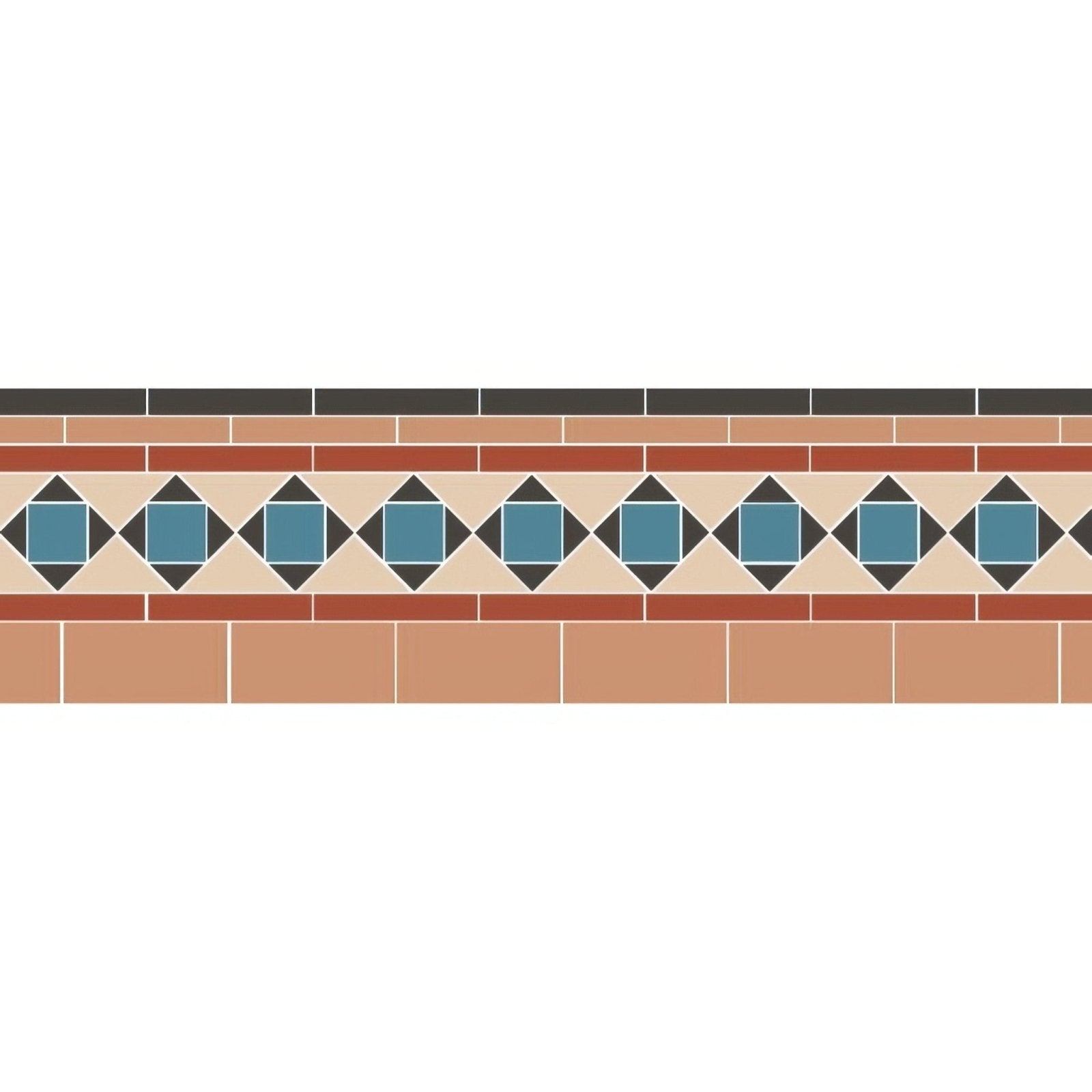 Teracotta and teal diamond patterned mosaic tile border from browning blue black and red collection