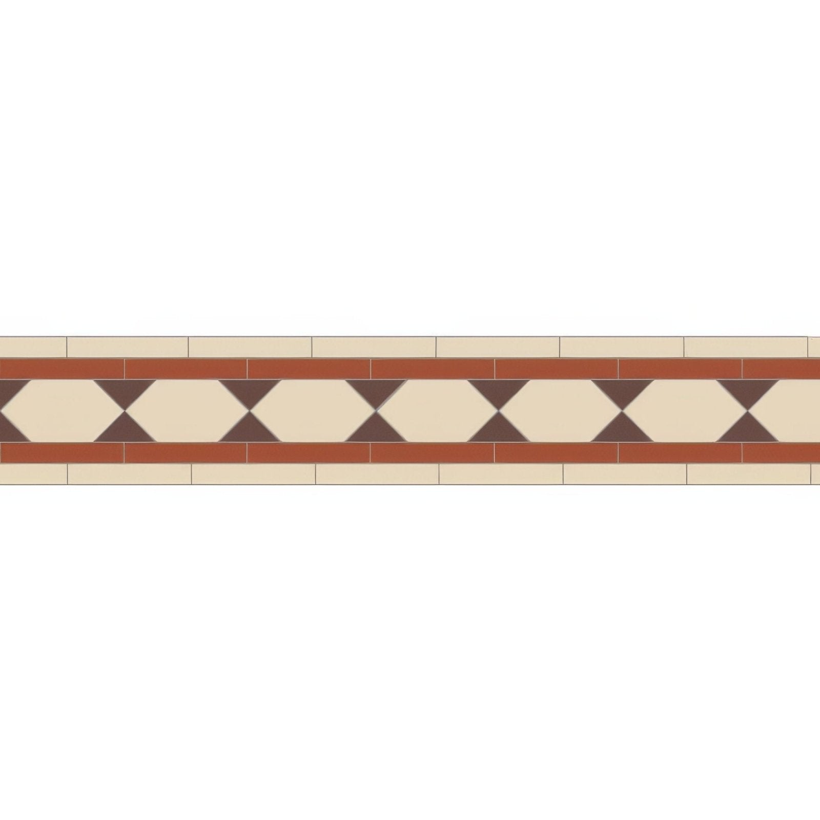 Beige and brown geometric tile border with a repeating diamond pattern in brunel brown red and dover white colors