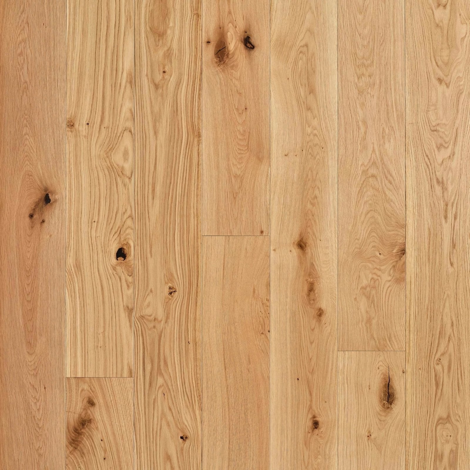 Brushed matt engineered oak hardwood flooring in light oak color with natural wood grain and visible knots