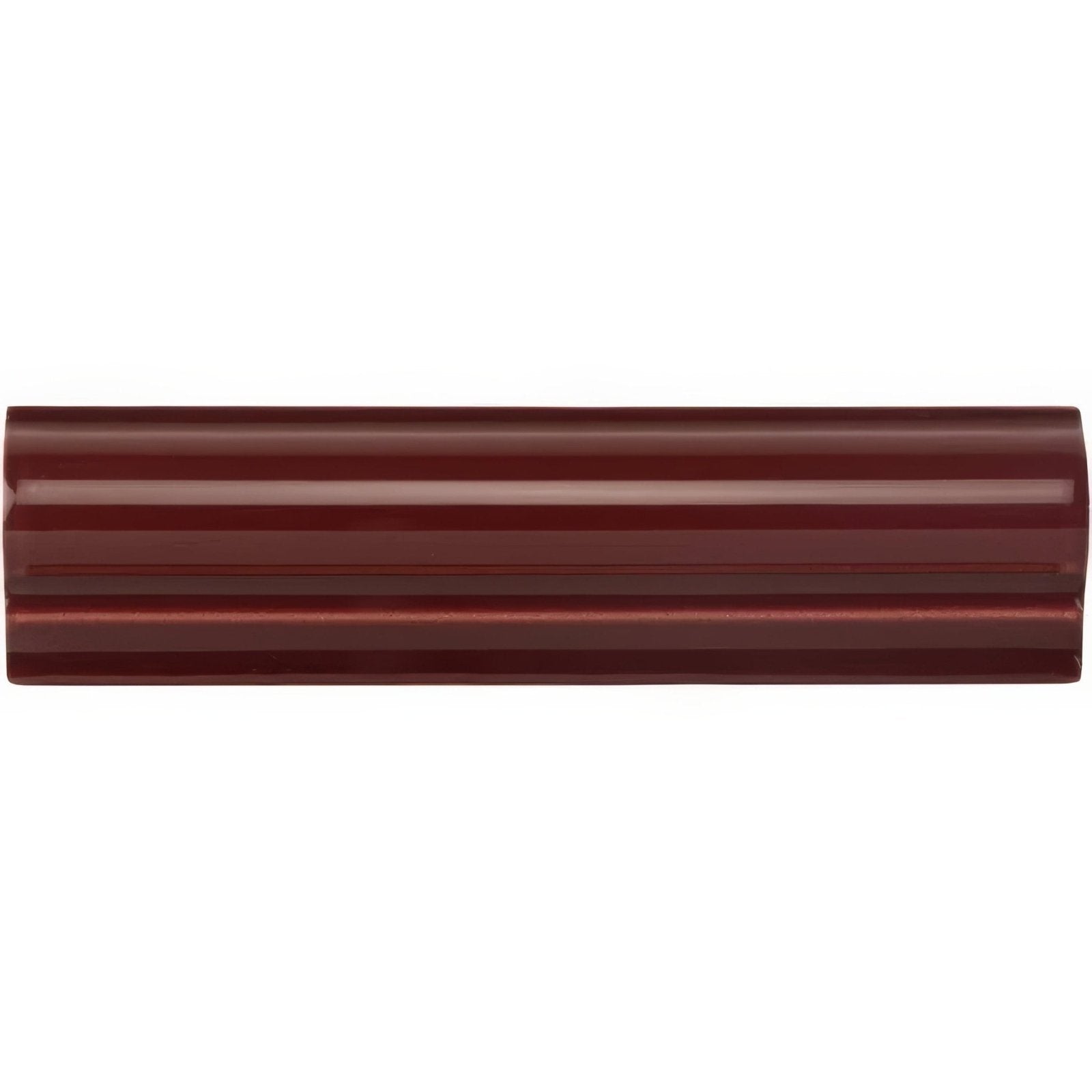 A glossy deep burgundy ceramic tile with a classic fluted design for burgundy albert moulding