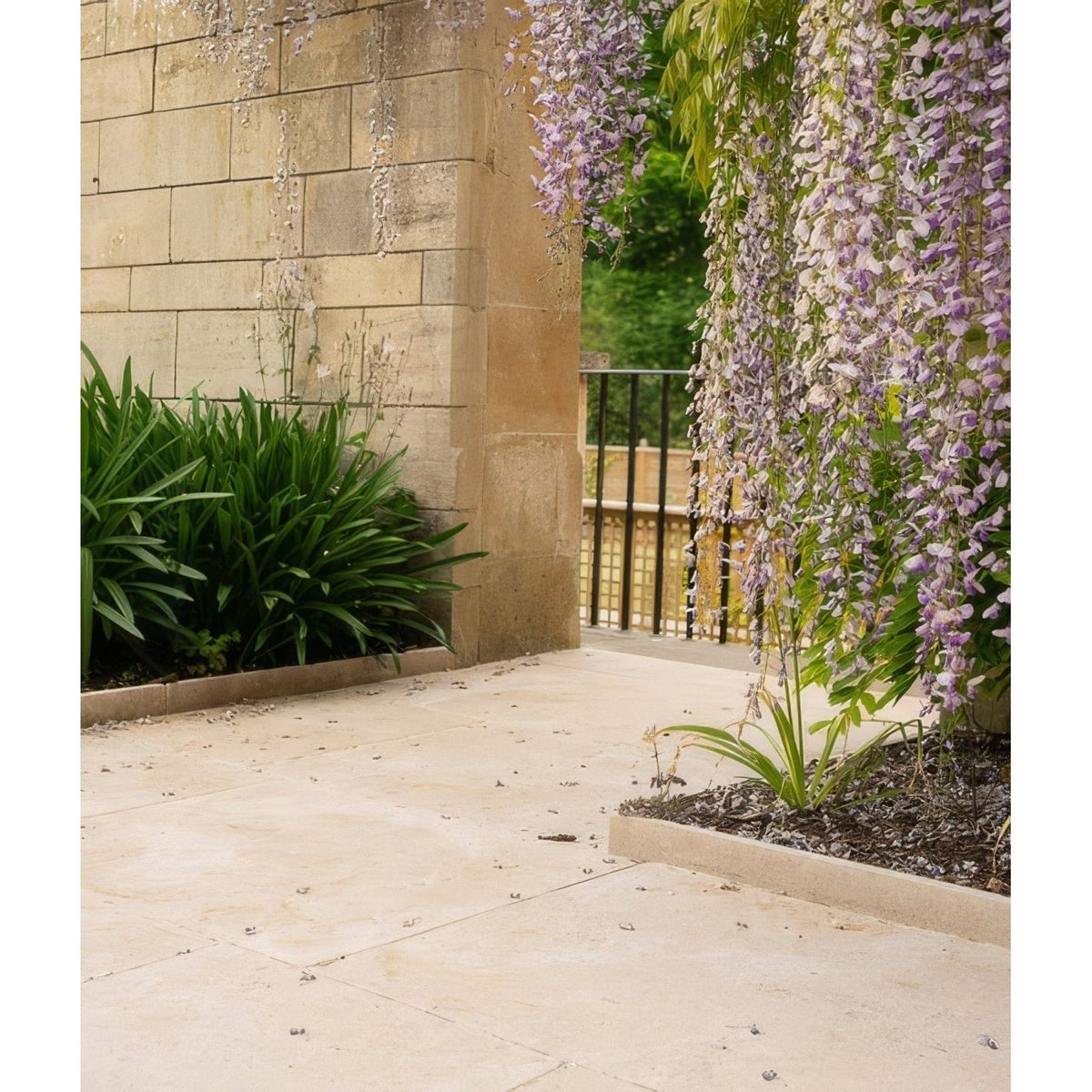 Buscot Limestone Paving Tumbled & Etched Finish beige limestone paving, garden