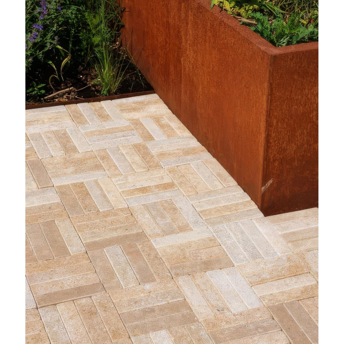 Buscot Limestone Tumbled & Etched Klinkers shown as flooring