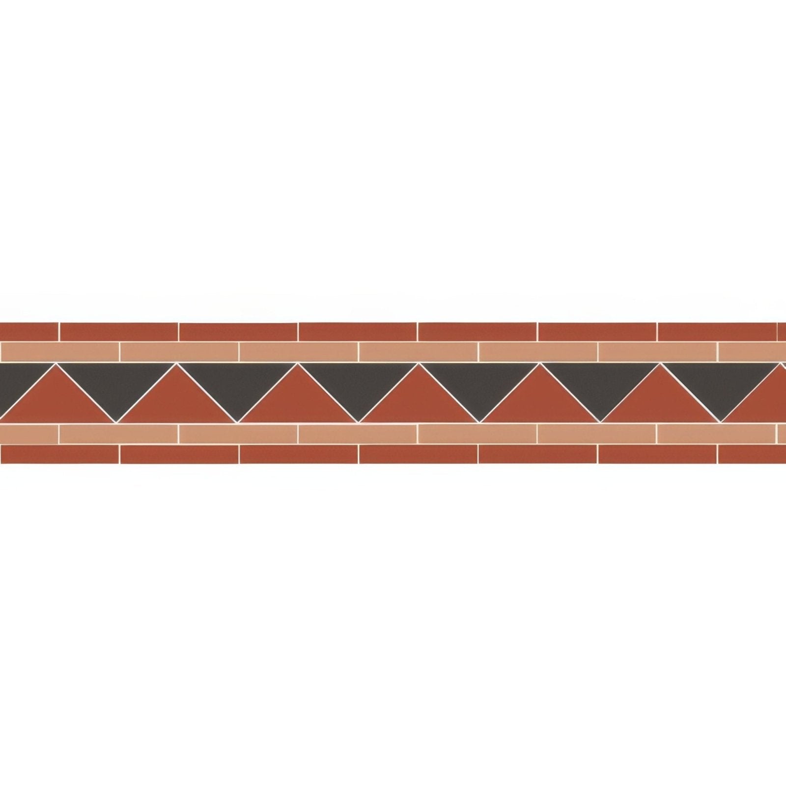 Byron red black and old london triangular mosaic tile border in red and dark gray with a repeating geometric pattern