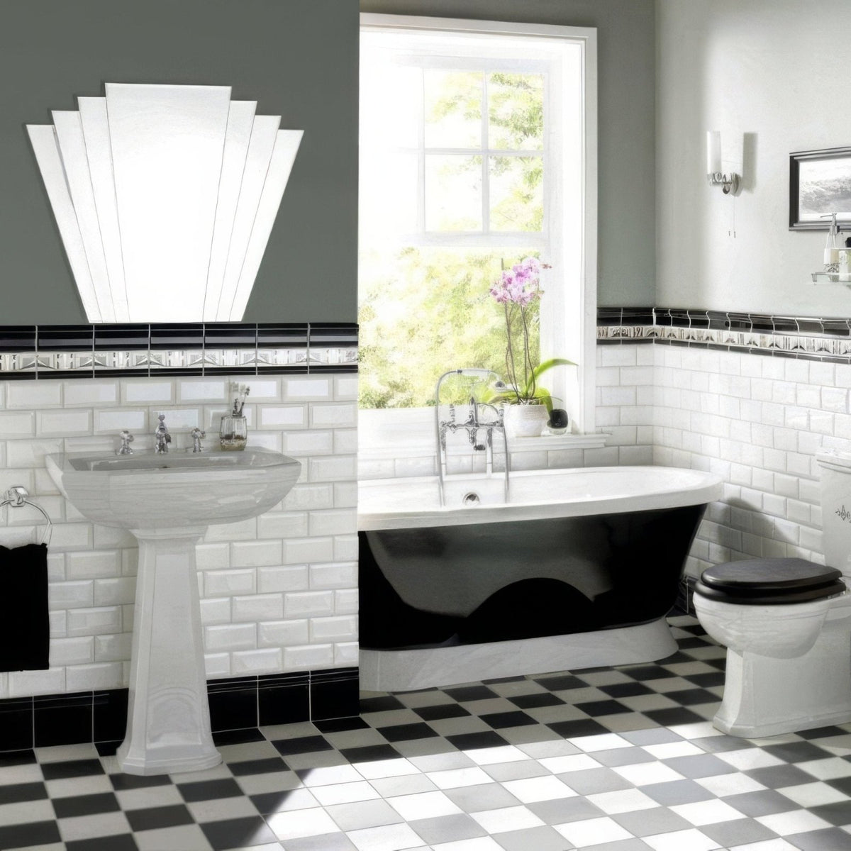 Black and white freestanding bathtub cambridge black and dover white with chrome fixtures and modern design