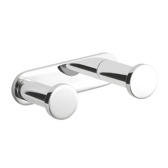 Canarie double hook chrome finish double towel rack with sleek modern design and polished circular hooks