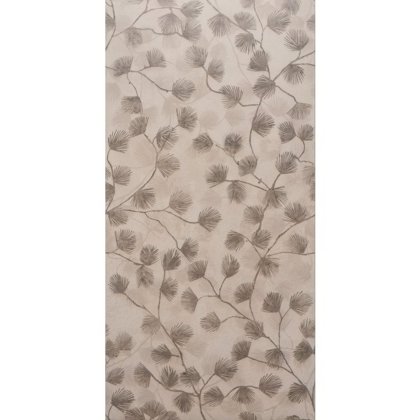 Beige canopy pine fabric 60x30cm with repeating dark gray pinecone and branch pattern on smooth textile material