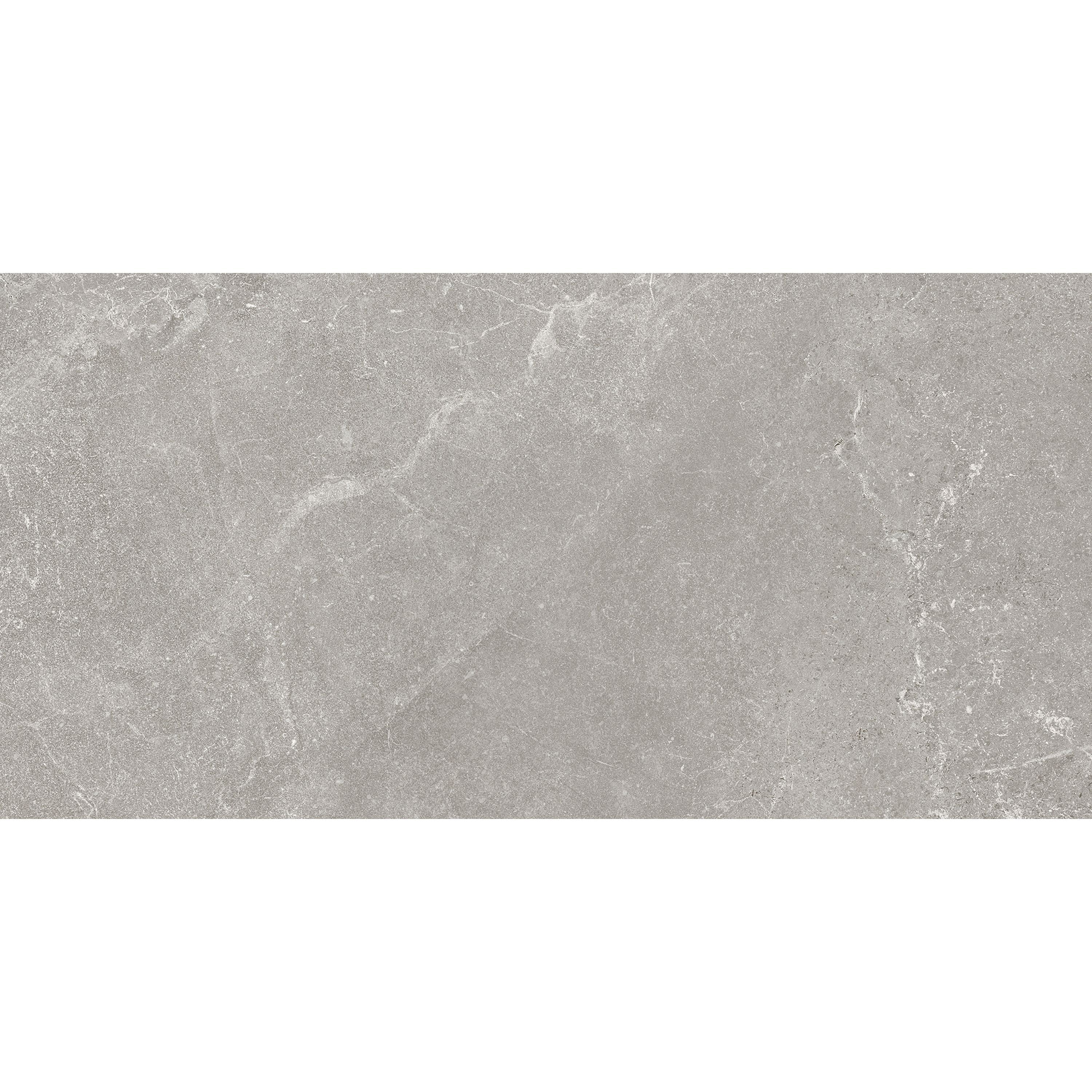 Capitol Grey polished gray stone-effect tile with subtle veining and a matte finish for flooring and walls