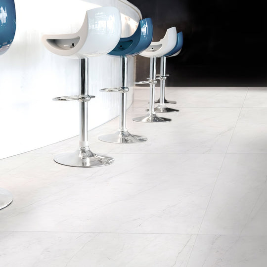 Carrara Gioia Polished Porcelain 120 x 120cm white marble-effect tile with grey veining