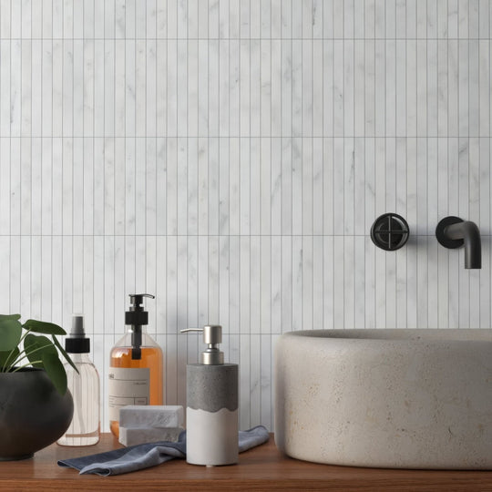 Carrara White Marble Kitkat Mosaic Tile - alternate view