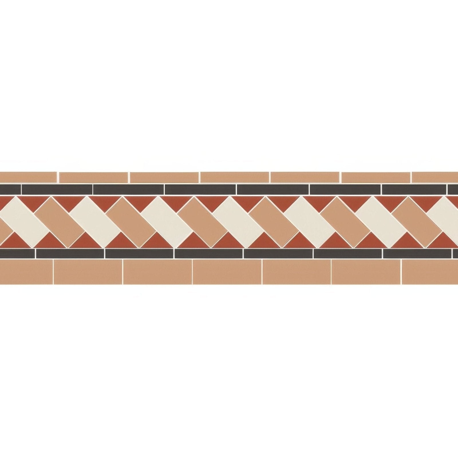 Carroll white red and old london tile border with terracotta cream geometric pattern and dark gray accent stripes