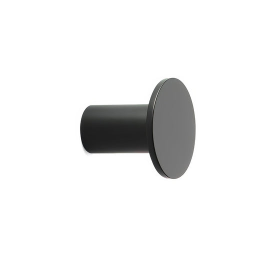Black matte-finished carter hook with cylindrical stem and circular head for wall mounting and hanging items