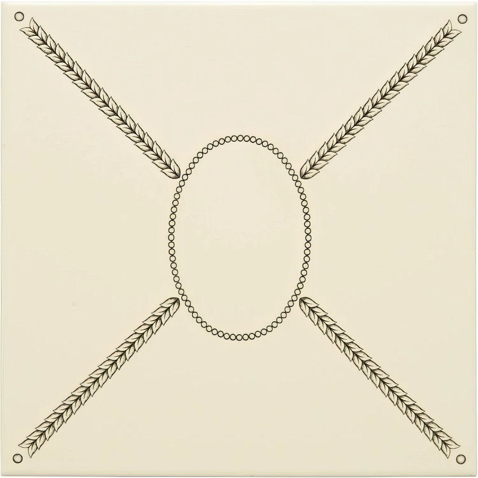Beige square tile with black charcoal grey wheat stalk design on county white background for decorative use