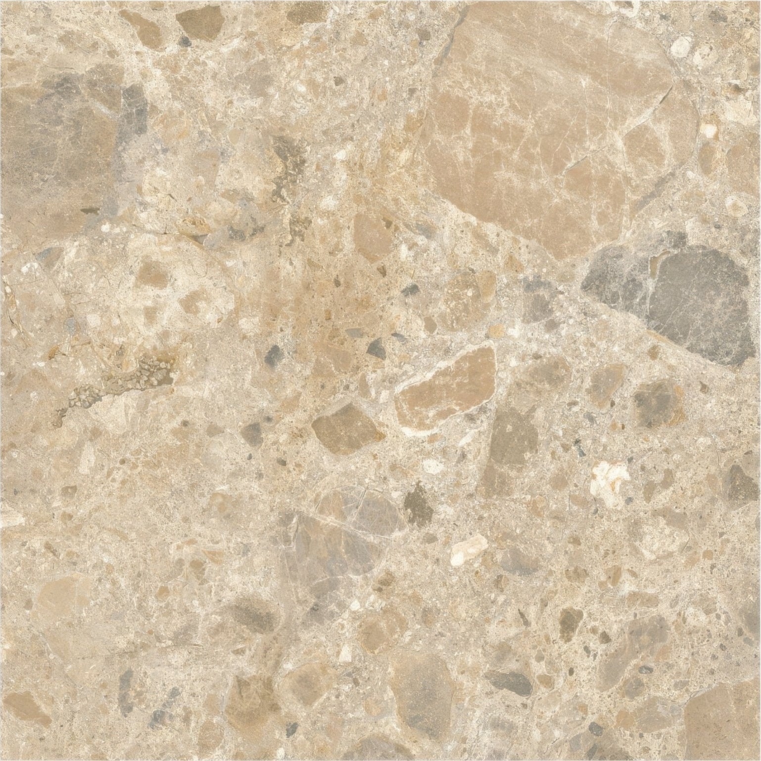 Beige terrazzo tile ceppo mix 60 x 60cm with speckled brown gray and white aggregate pattern