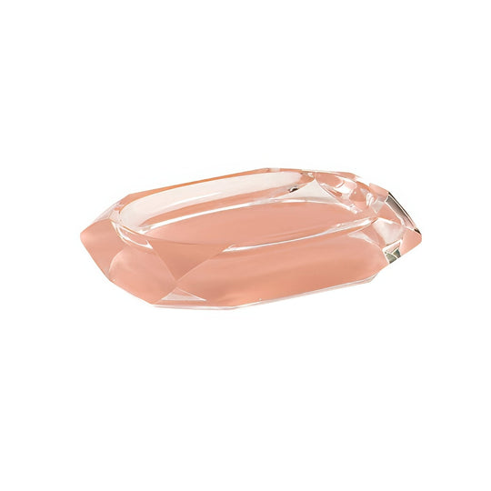 Chanelle soap dish peach is a translucent peach-colored crystal ashtray with a faceted gemstone-like design