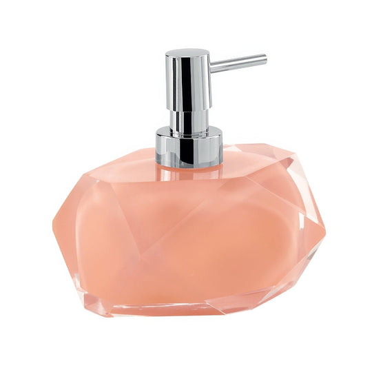 Chanelle soap dispenser peach faceted glass with sleek chrome pump ideal for stylish bathroom use