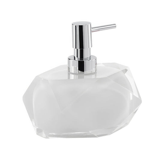 Chanelle soap dispenser white clear faceted glass with a sleek chrome pump for elegant bathroom use