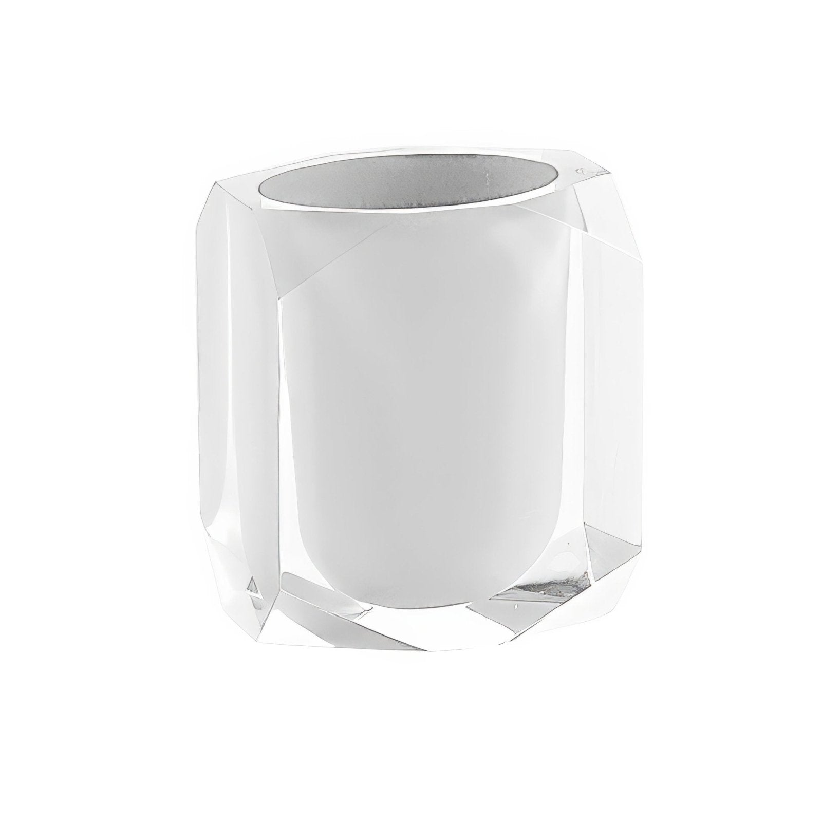Chanelle tumbler white clear faceted crystal candle holder with smooth white interior for elegant decor