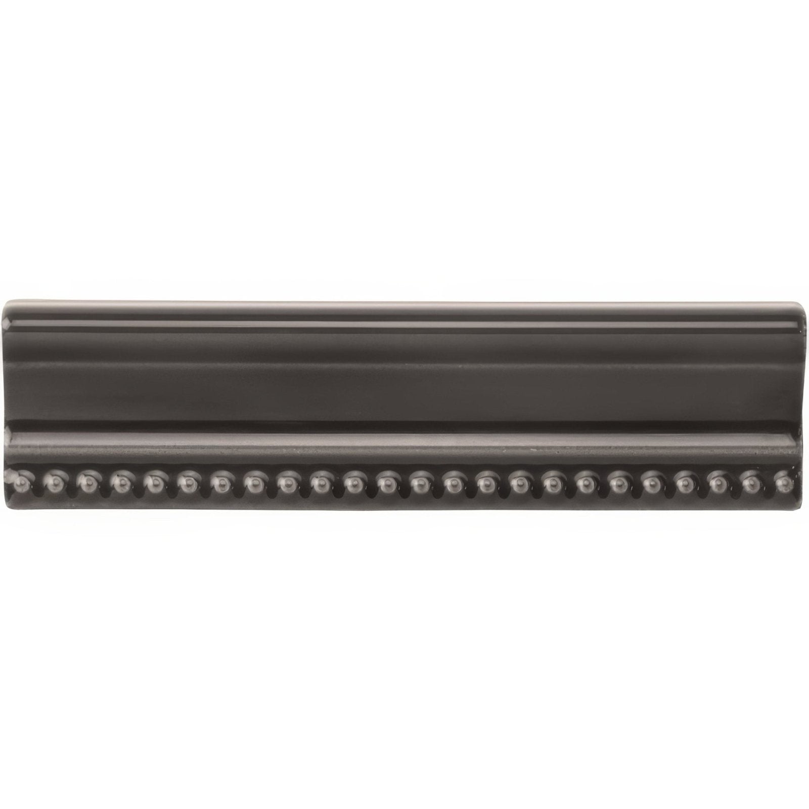 Charcoal grey hogarth moulding black metal drawer pull with sleek rectangular design and silver rivets along bottom edge