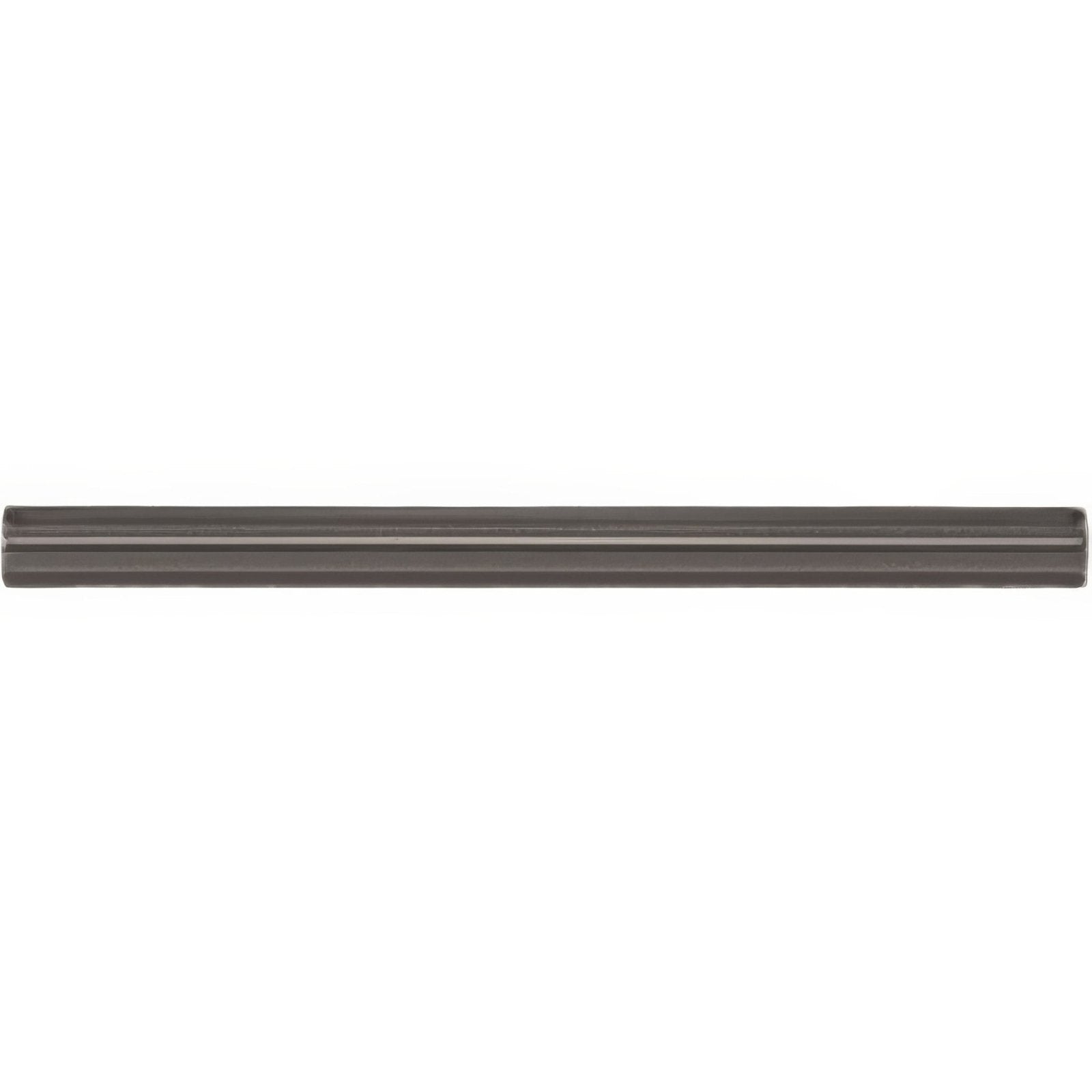 A sleek matte dark gray metal drawer pull with a minimalist rectangular design from charcoal grey omega moulding