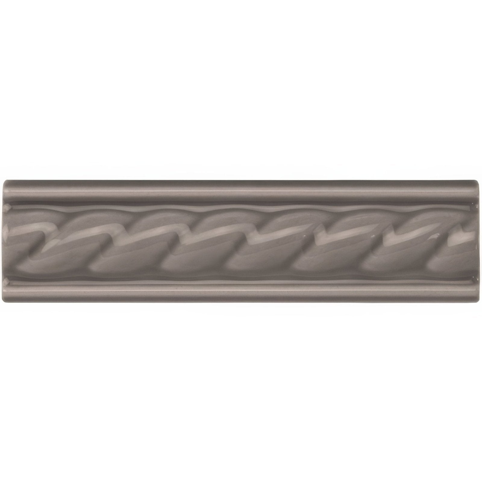 Charcoal grey ceramic tile with a twisted rope design ideal for decorative moulding accents