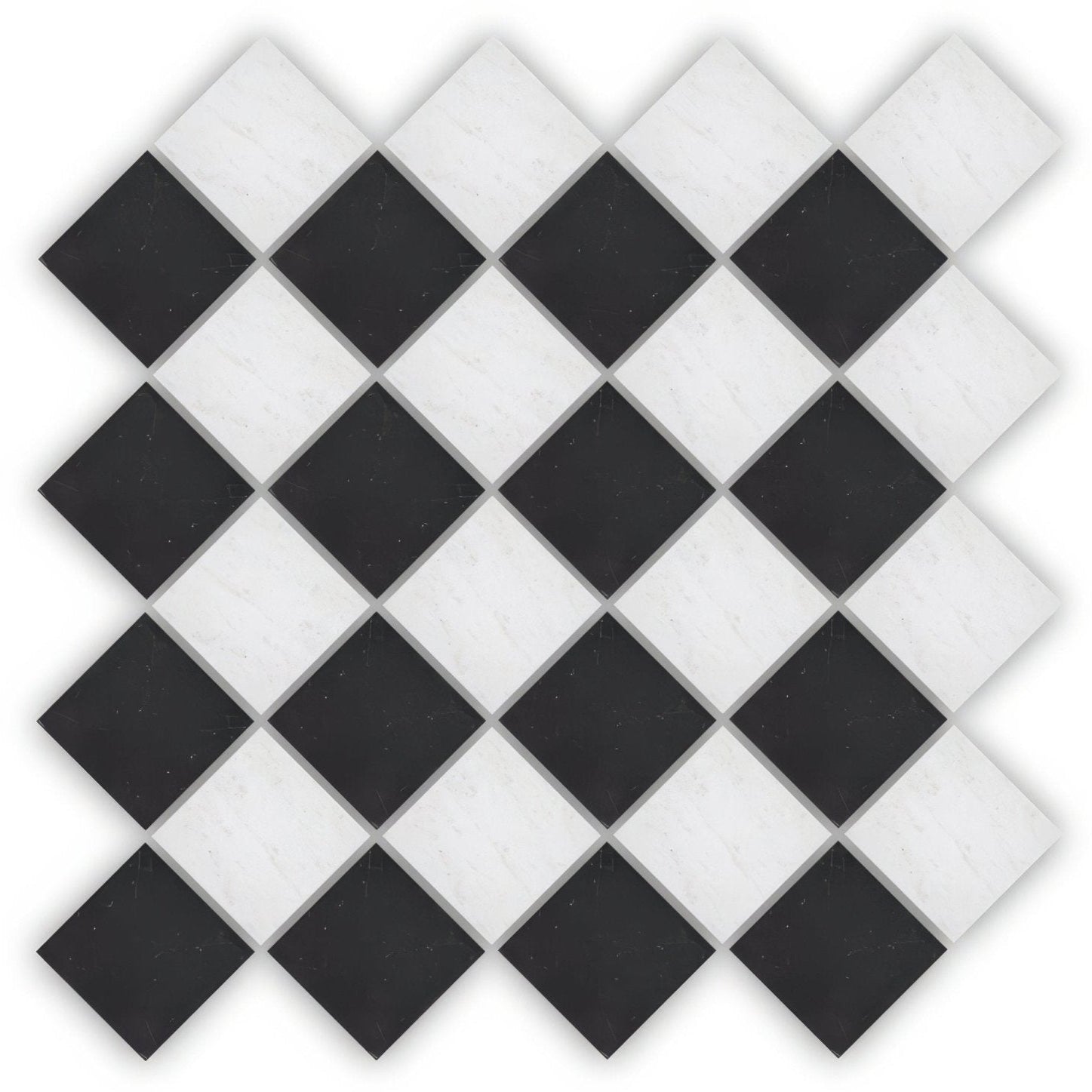 Black and white diamond patterned mosaic tile with bevelled edges from chequers court 4.8sq collection