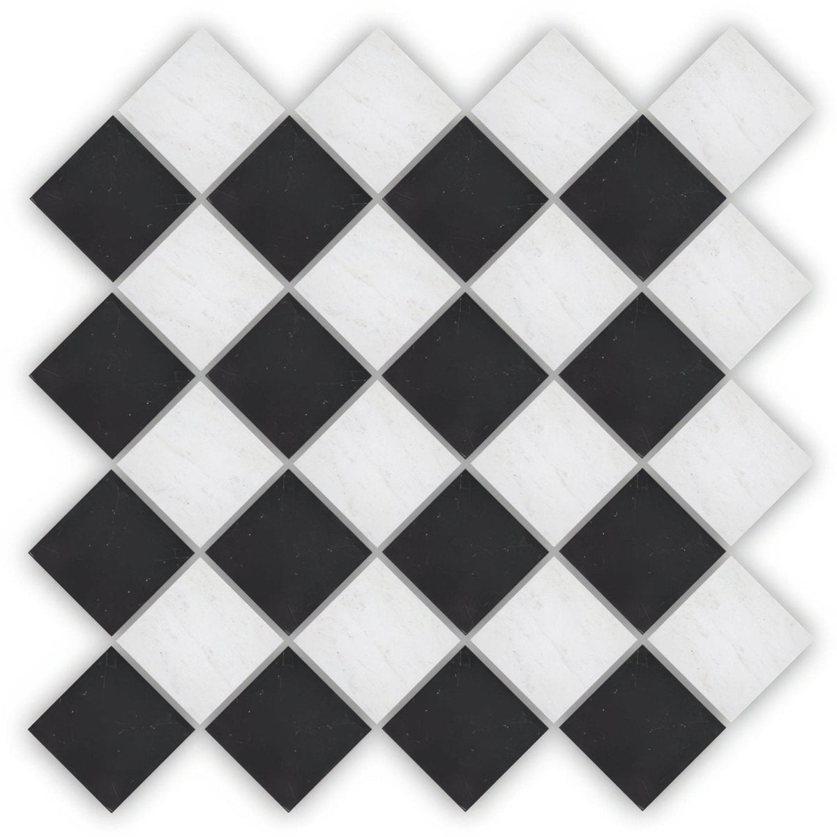 Black and white diamond patterned mosaic tile with bevelled edges from chequers court 4.8sq collection