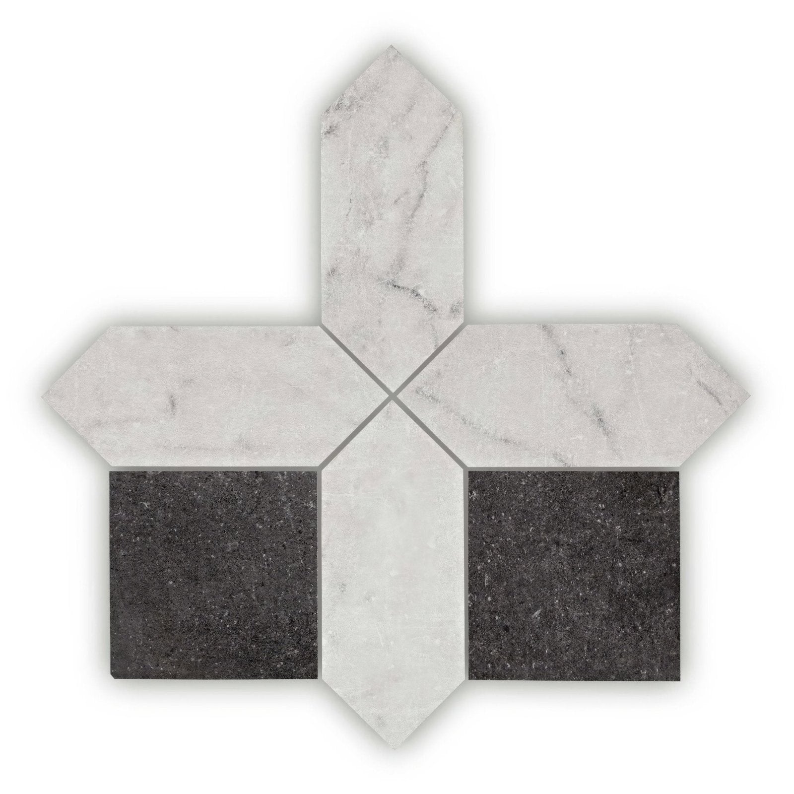 Chiesa black white and black marble mosaic tile with a cross-like geometric pattern for decorative use