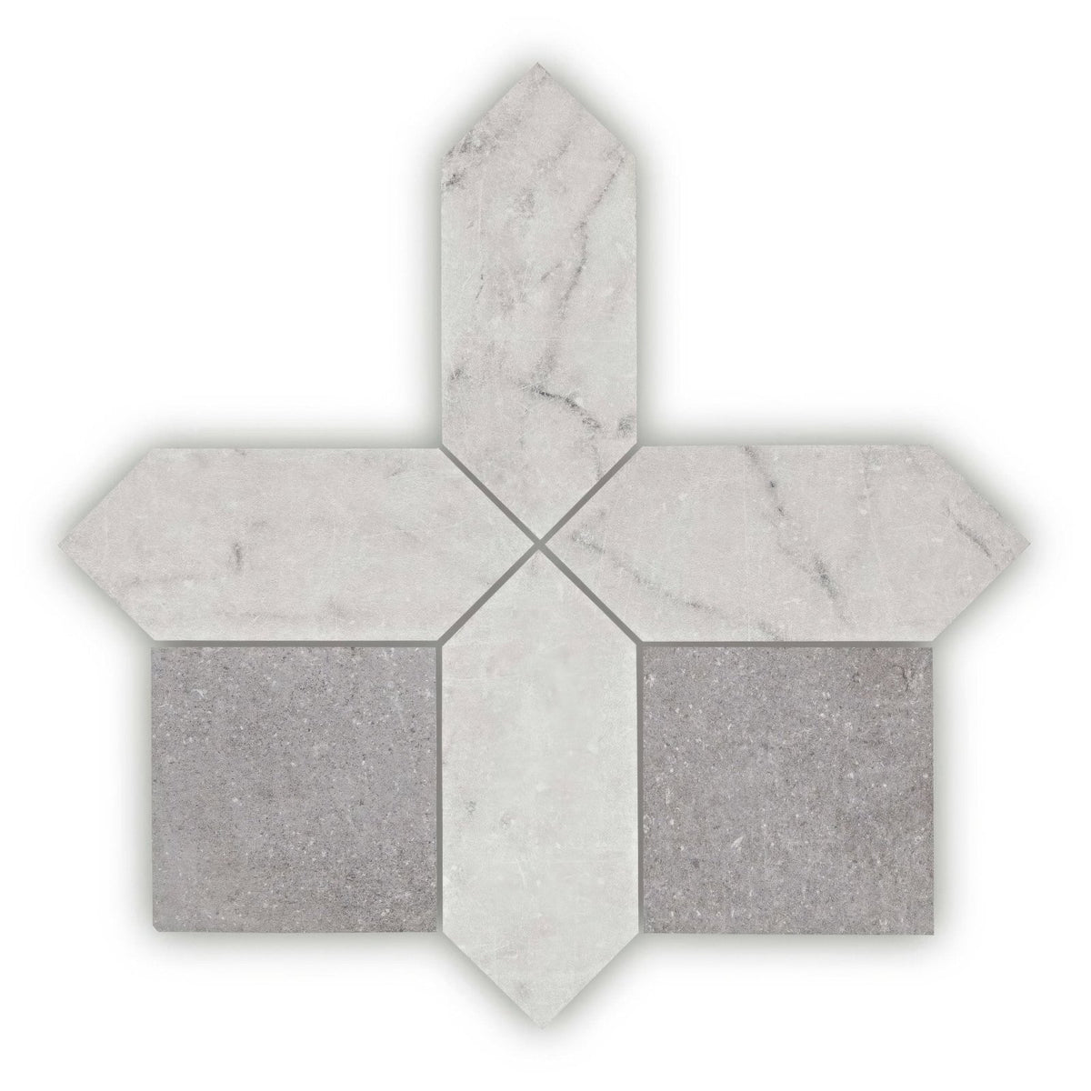 White and gray marble mosaic tile chiesa grey with a cross like geometric pattern for elegant wall or floor decor