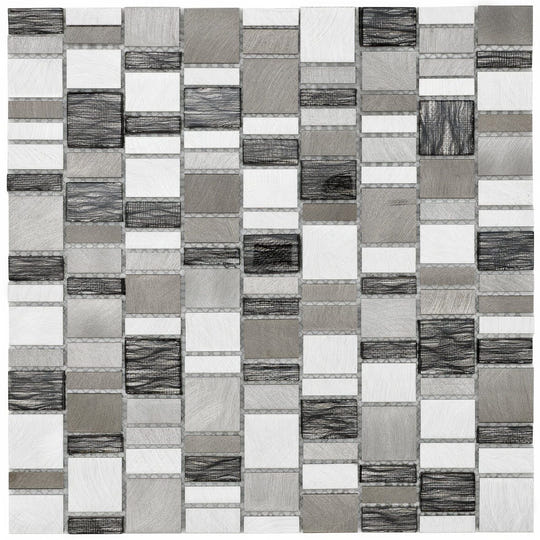 Chrome Copper Glass & Metal Linear Mix Size Mosaic Wall Tile - alternate view