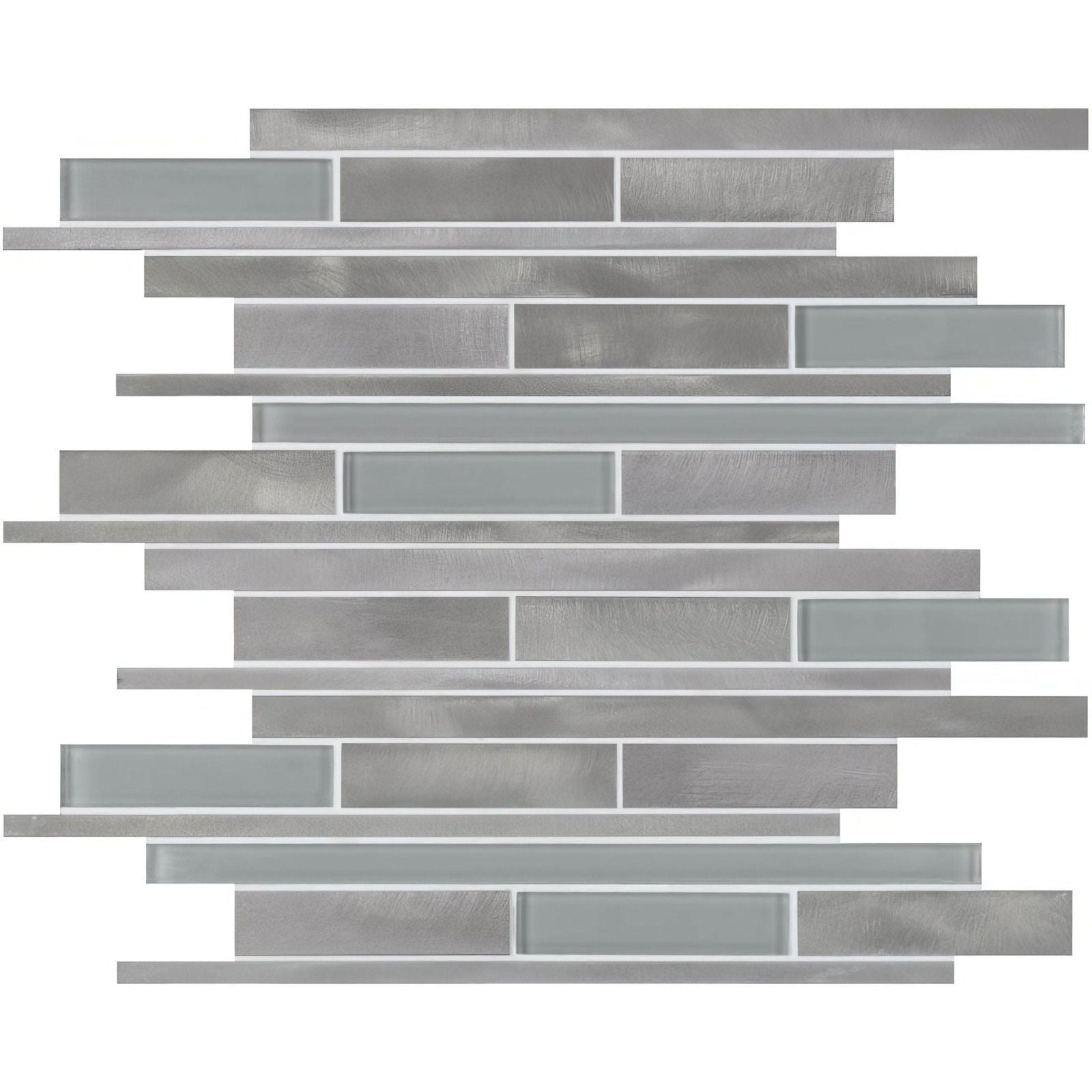 Chrysler glass and metal mosaic tile in silver and gray with a brushed metallic finish
