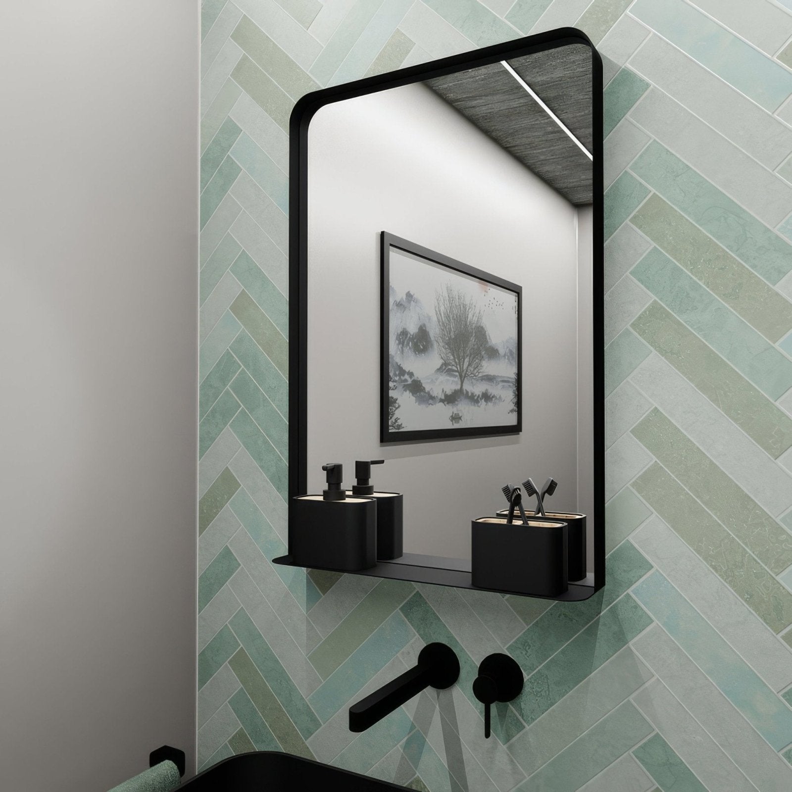 City Mirror with Shelf 50 Black