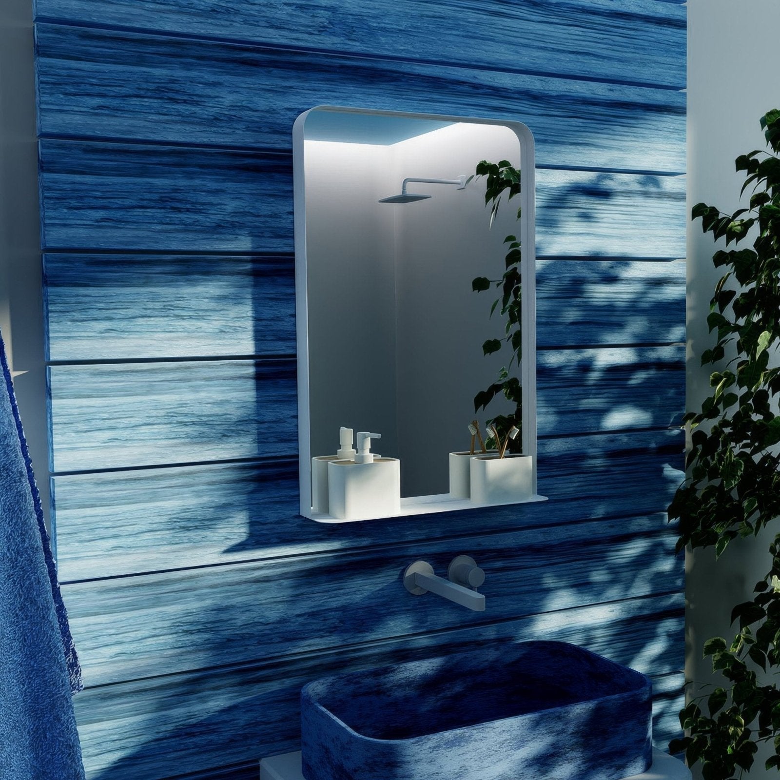 City mirror with shelf 50 white modern rectangular mirror with sleek white frame and integrated led lighting above blue sink