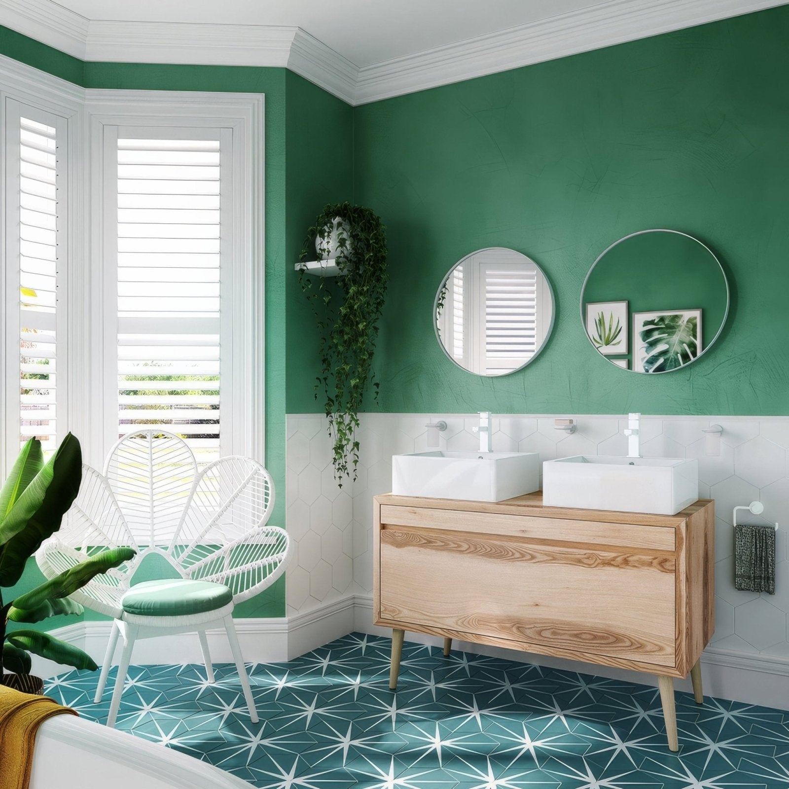 City Round Mirror 60cm White in a bathroom setting