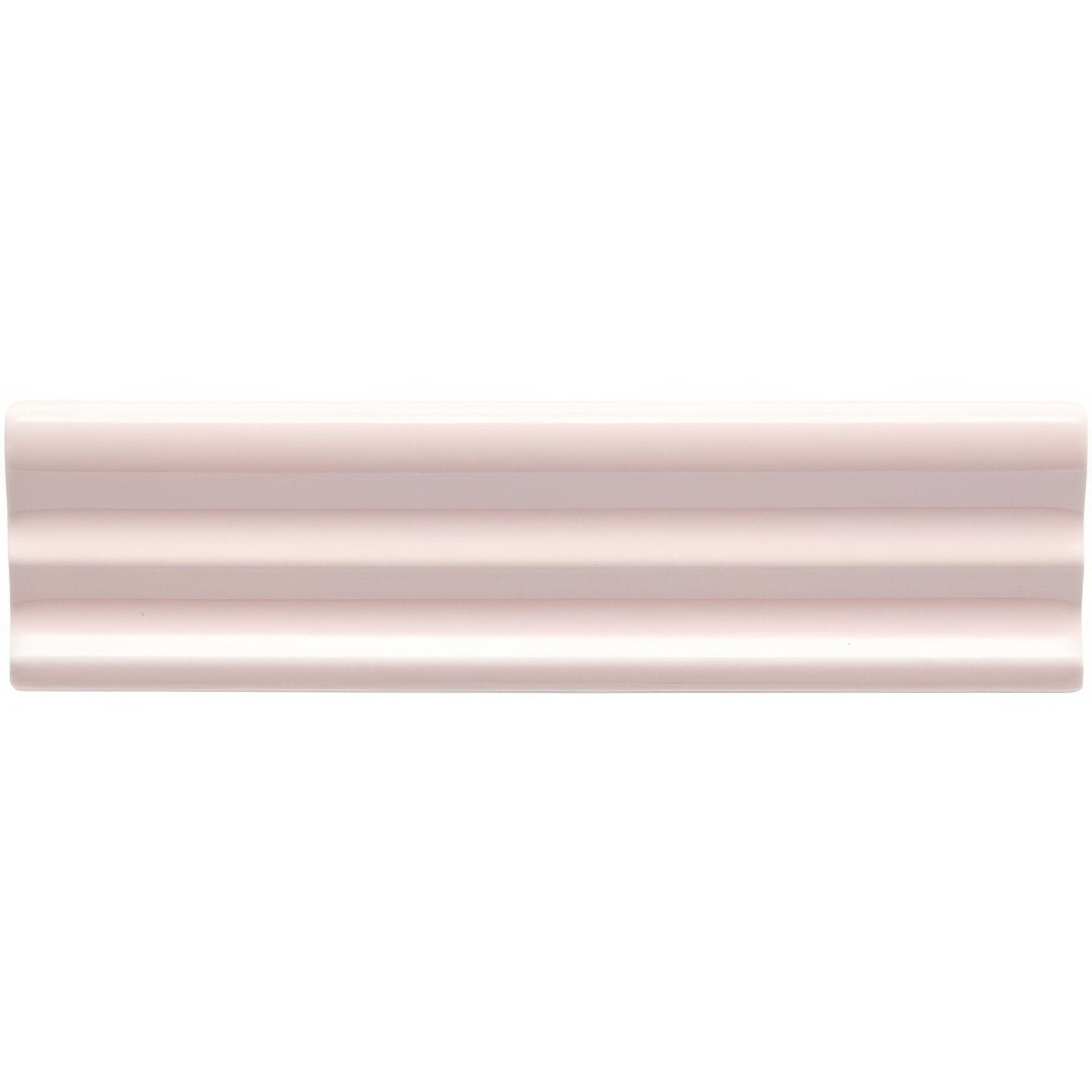 A sleek matte-finished pink ceramic tile with a classic three-ridge design from clare kensington