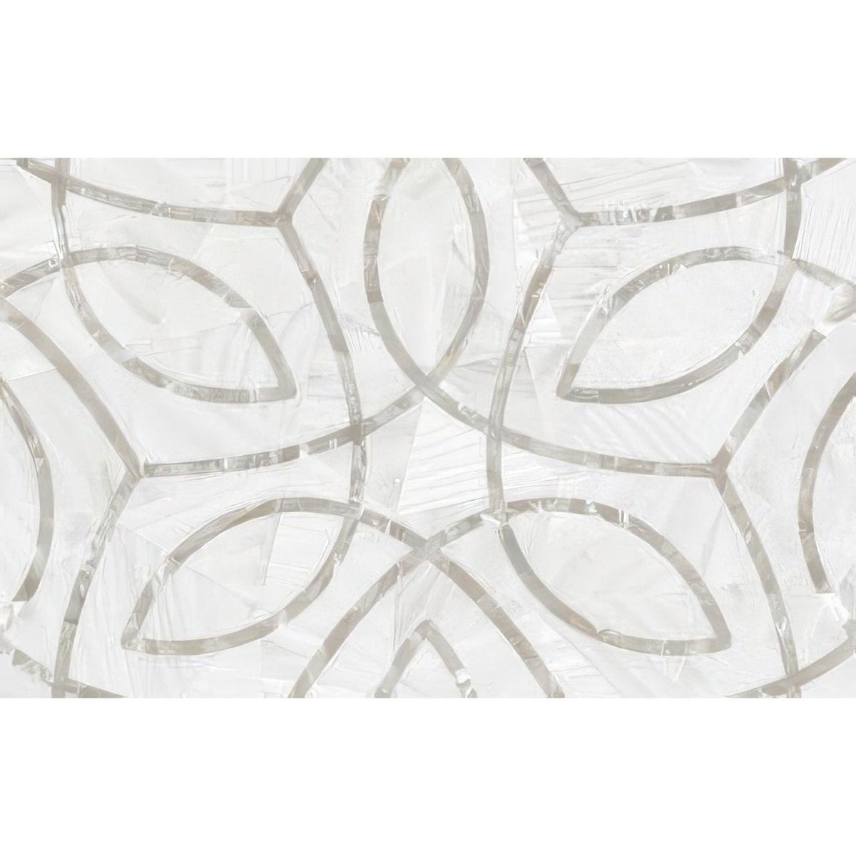 White ceramic tile clematis innocence with subtle silver geometric pattern for elegant wall or floor decor