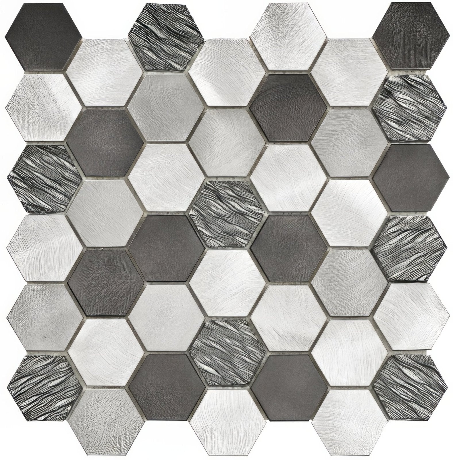 Colby Black Mix Glass & Metal Hexagon Mosaic