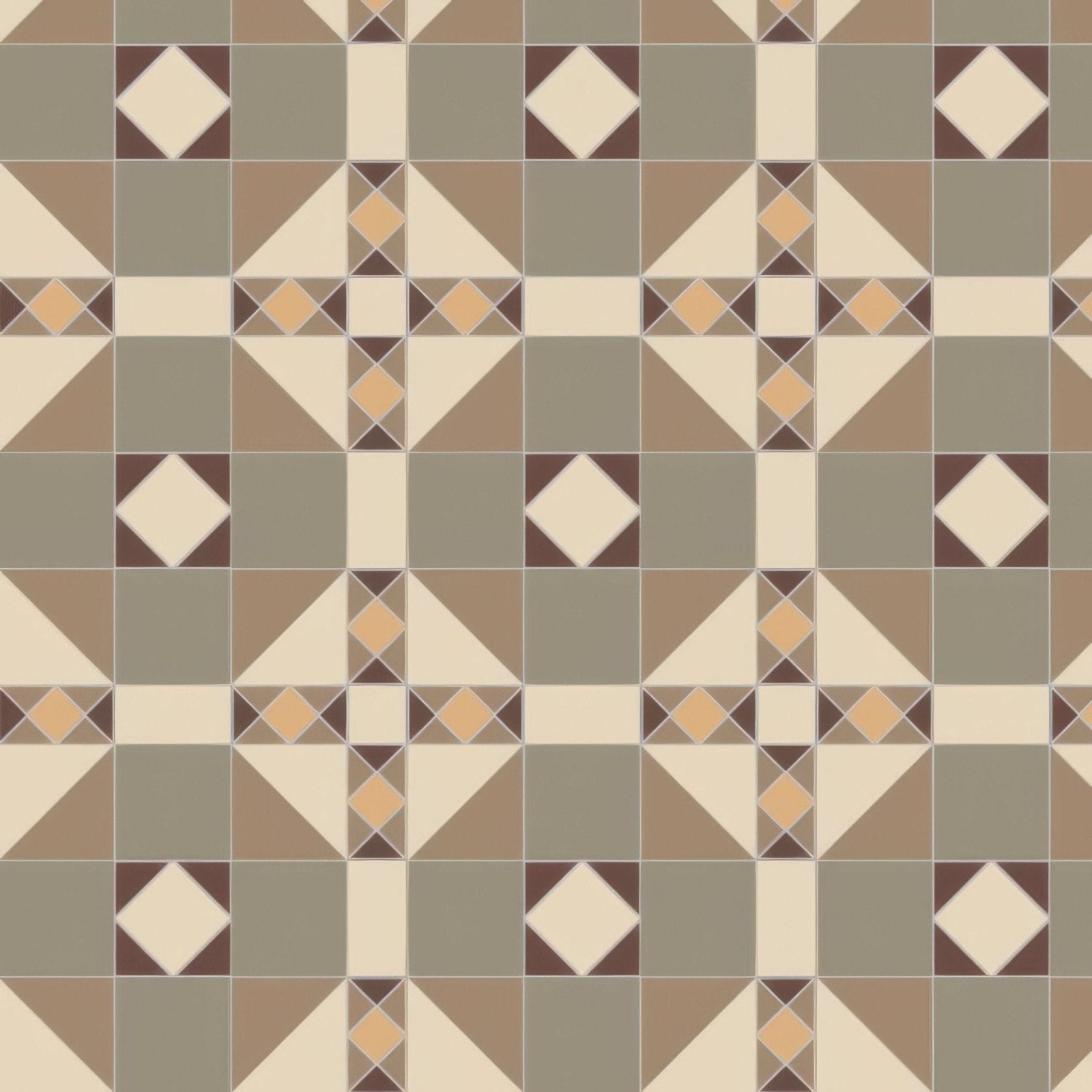 Terracotta and cream geometric patterned floor tile with vintage inspired design in colchester holkham dune colors
