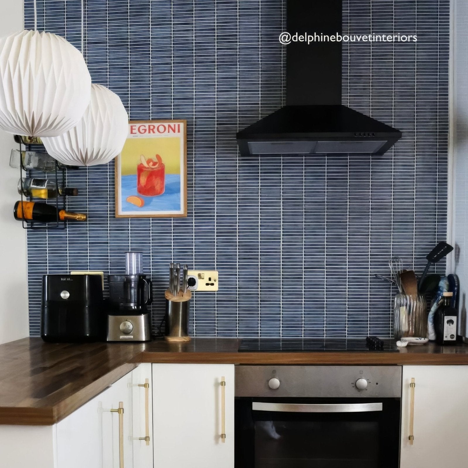 Blue striped kit kat mosaic kitchen backsplash tiles in copenhagen style with ceramic material for home decor