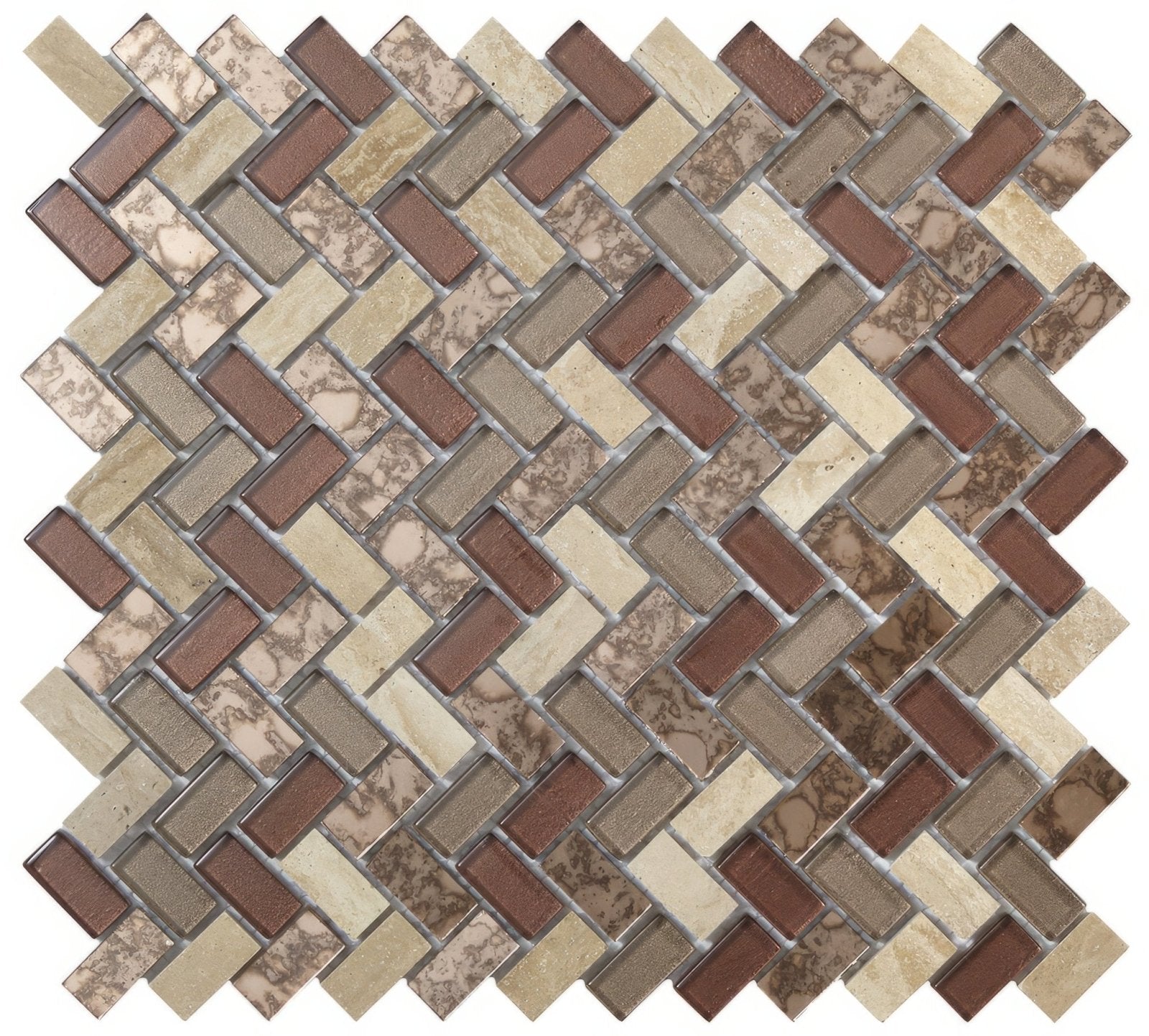 Copper Herringbone Glass & Stone Mosaic