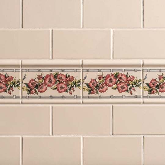 Corded Poppies Red Classical Decorative Border on County White - alternate view